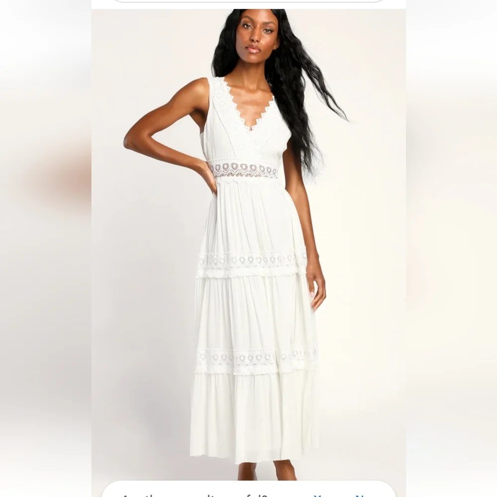 Lulus Spanish Sun White Sleeveless Tiered Lace Maxi Dress Sz XL NWT